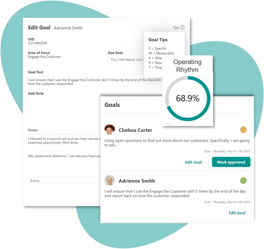 Screenshot showing YakTrak's employee coaching platform